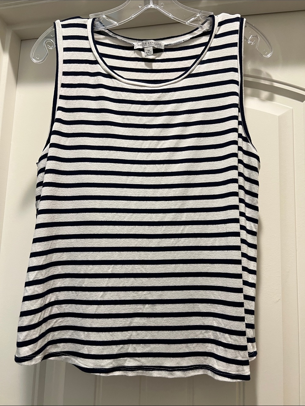 White and Navy Striped Sleeveless Tank